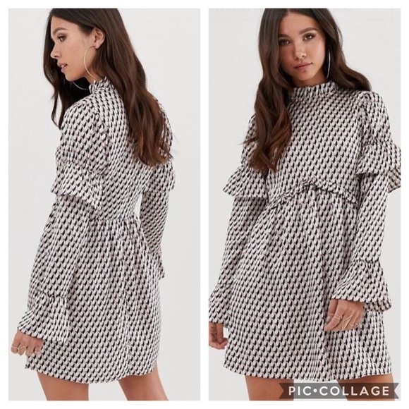 ASOS Dresses & Skirts - ASOS Missguided Long Sleeve Frill Geo Print Dress